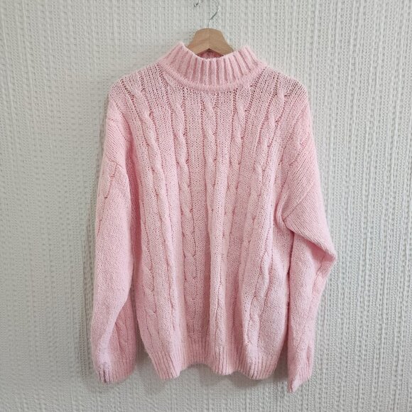 Vintage Partners by Mervyns Pink Chunky Cable Knit Mock Neck Sweater Size Large - Picture 3 of 10